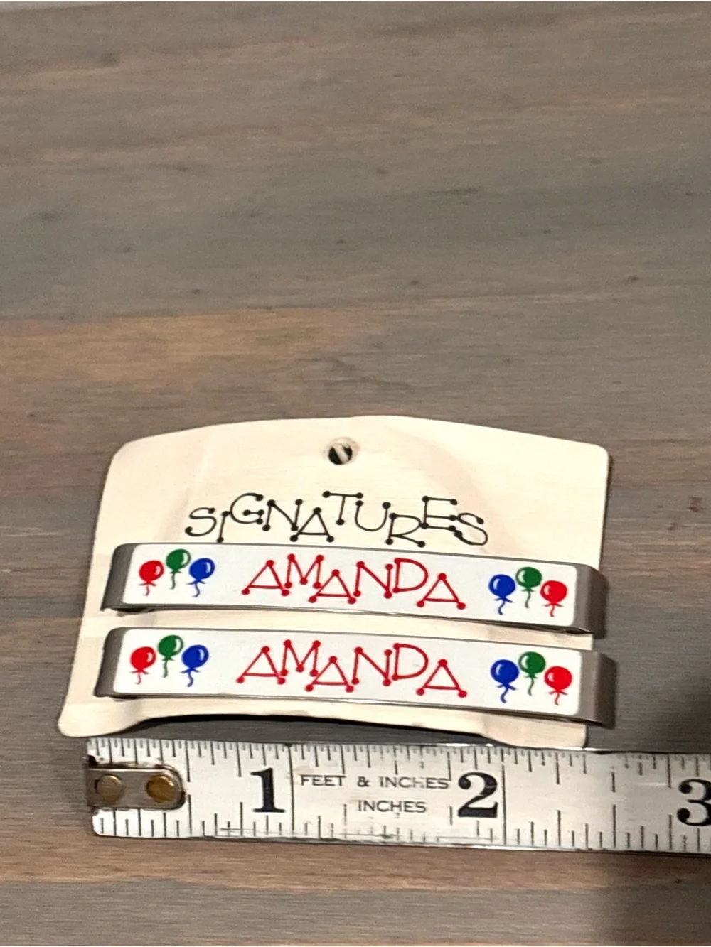 Vintage 80s Signatures “Amanda” Personalized Hair Clips/ Barrettes w/ Balloons